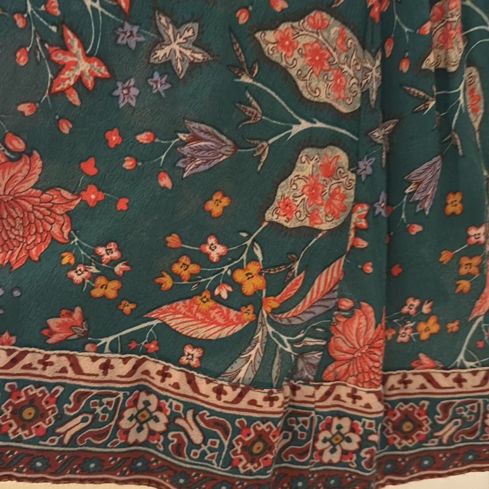 By Anthropologie Mini Dress Ruffle Sleeve V Neck Floral Peasant Print - Sz S - Picture 5 of 11
